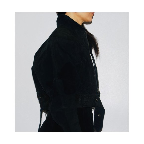 Black Leather & Suede Jacket + Skirt Set – Vintage 80’s Matching Two-Piece - Picture 6 of 14